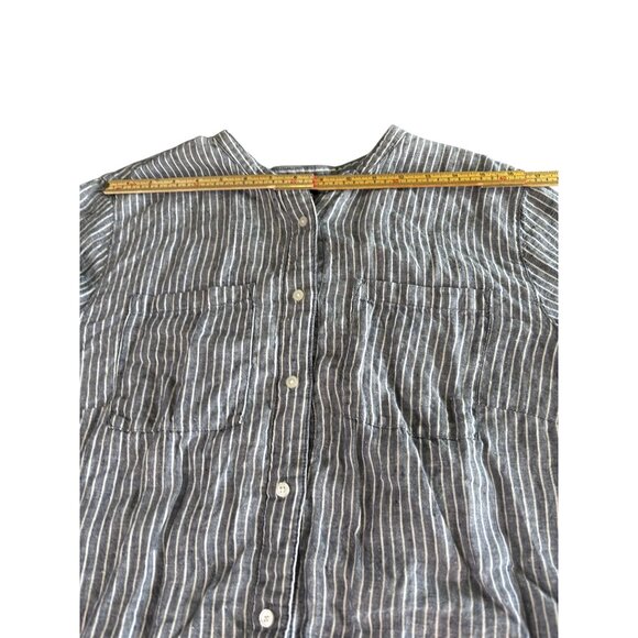 Lands End Womens 1X Blue & White Striped Button-Down Long Sleeve Shirt Top - Picture 5 of 8